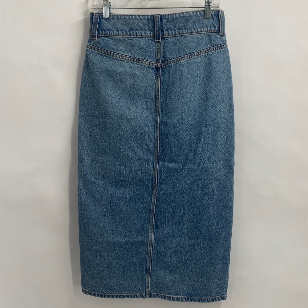 Free People We The Free Madison Blue Denim Midi Skirt Front Slit Casual Size 25 - Picture 8 of 9